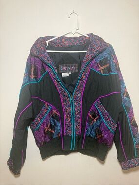 East West Black Multicolor Retro Bomber Jacket